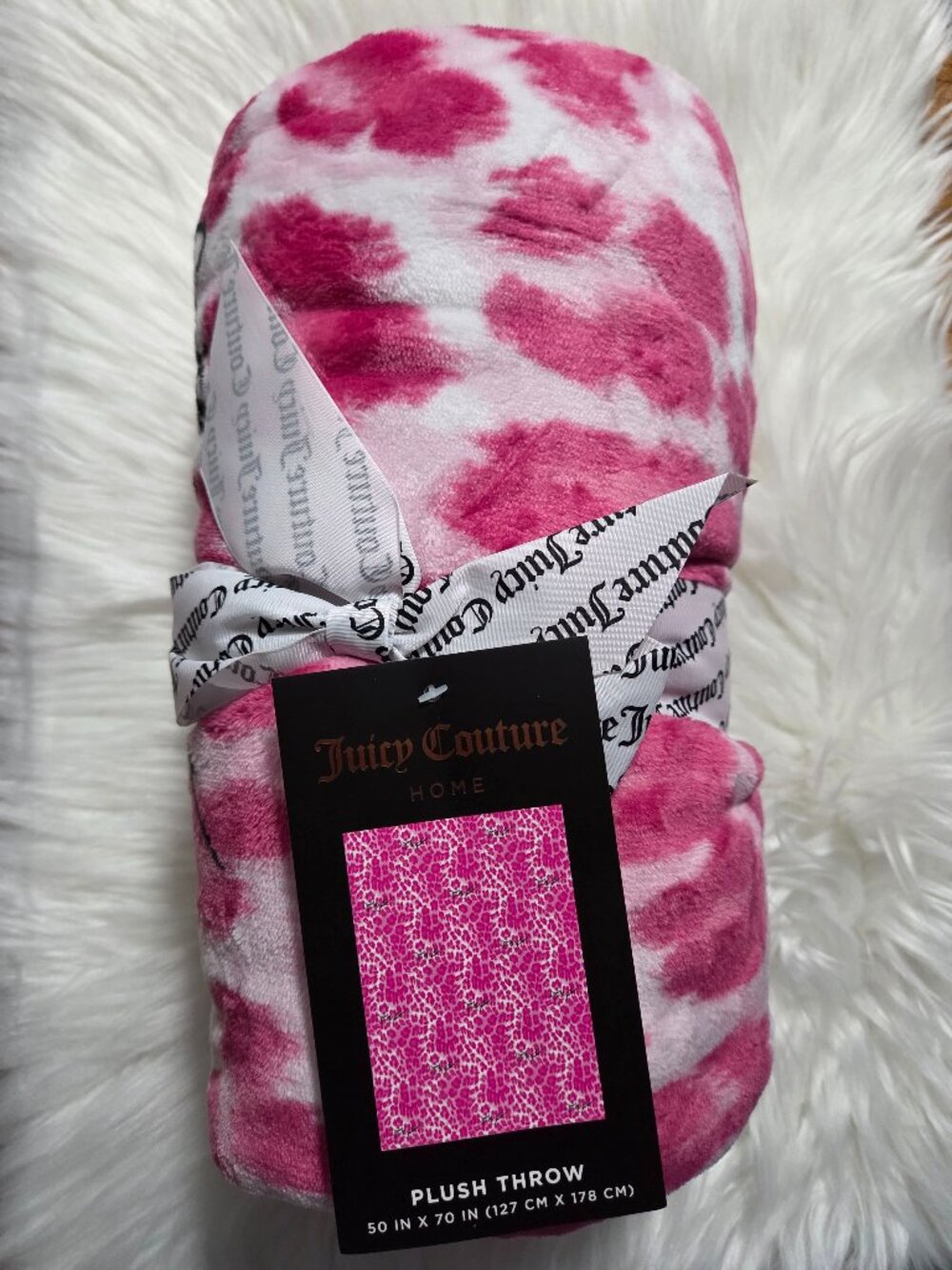 Juicy Couture Pink Leopard Print Throw Blanket